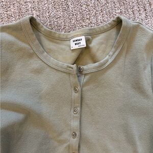 Aritzia Sunday Best Sage Green Henley Button-Up Top